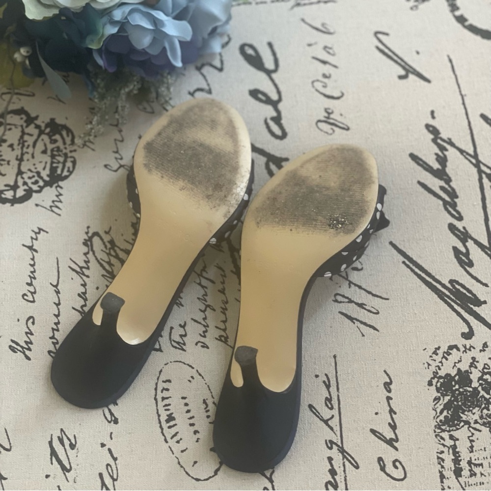 Pesáro Jaynie Navy Polka Dot Kitten Heel Open Toe Sandals with Bow 7.5 - Picture 10 of 10
